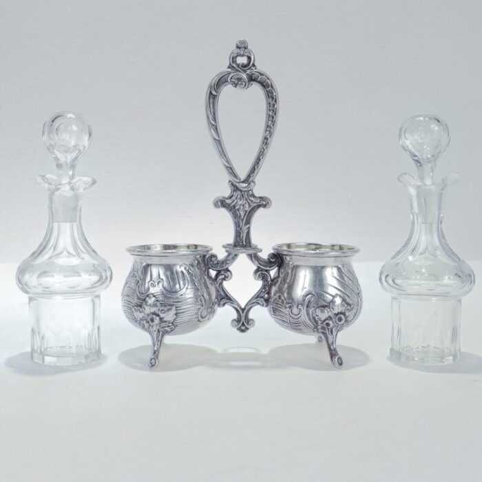 antique rococo revival continental silver and cut glass cruet set 8954