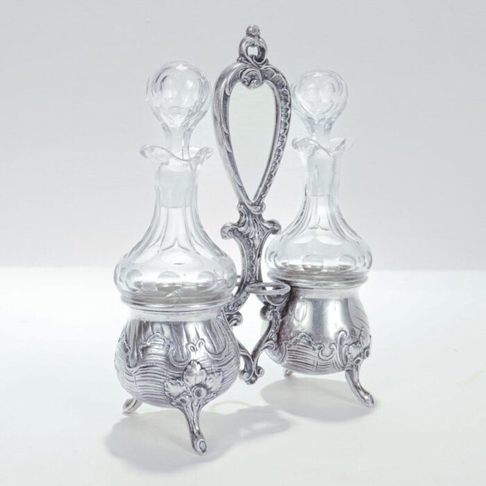 antique rococo revival continental silver and cut glass cruet set 9515