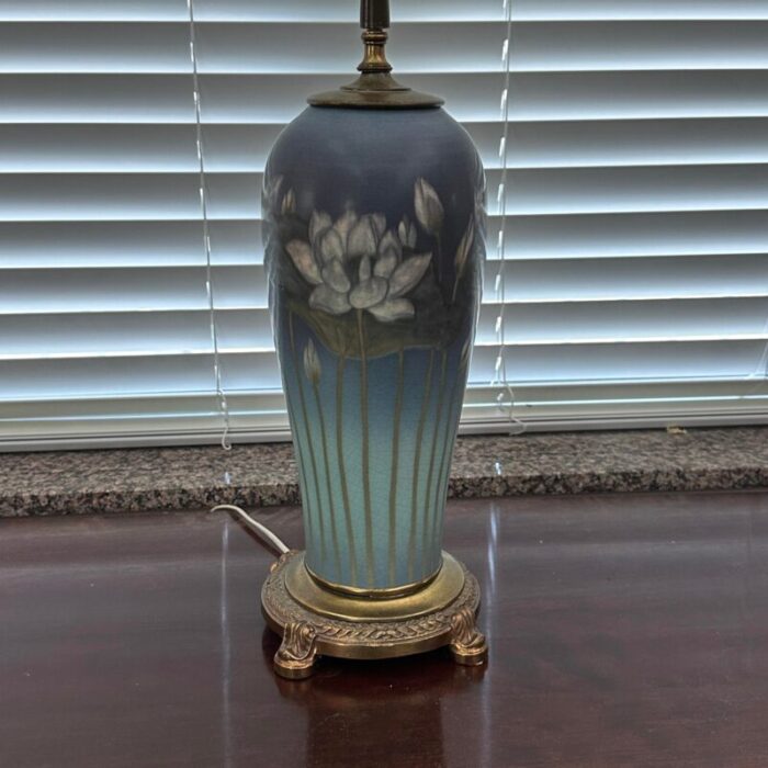 antique rookwood vellum glaze lotus lamp by harriet elizabeth wilcox 7730