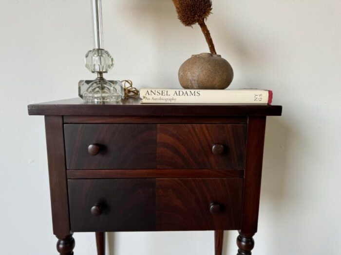 antique sheraton solid mahogany two drawers worktable nightstand 2301