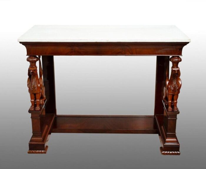 antique sicilian empire console in mahogany feather with white statuary marble top 19th century 2061