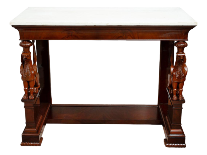 antique sicilian empire console in mahogany feather with white statuary marble top 19th century 6147