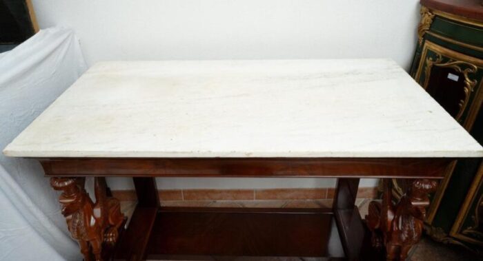 antique sicilian empire console in mahogany feather with white statuary marble top 19th century 7307