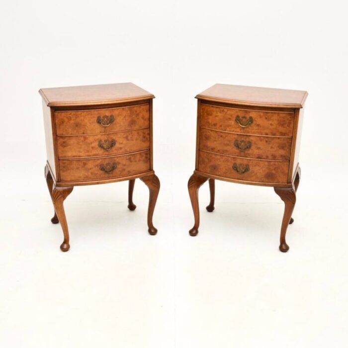 antique style burr walnut bedside chests 1930 set of 2 1952