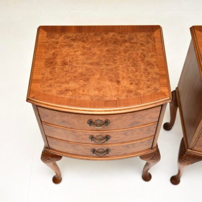 antique style burr walnut bedside chests 1930 set of 2 2158