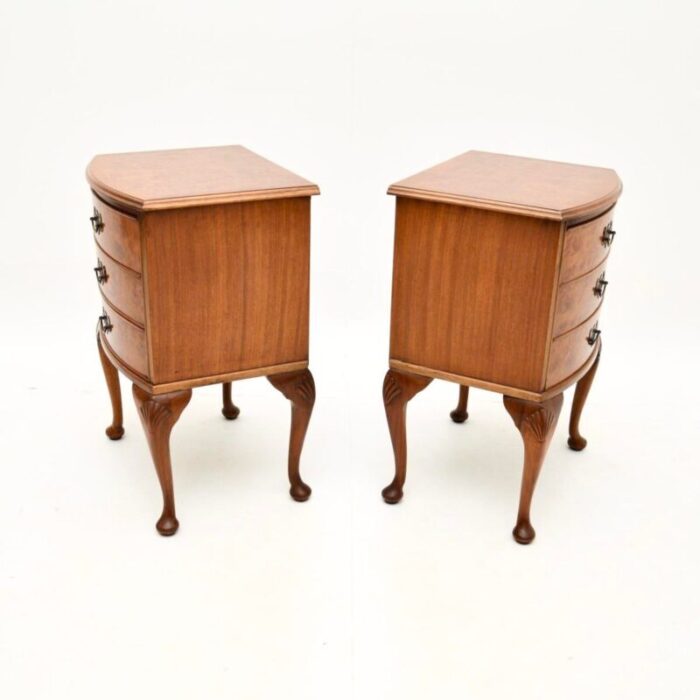 antique style burr walnut bedside chests 1930 set of 2 5857