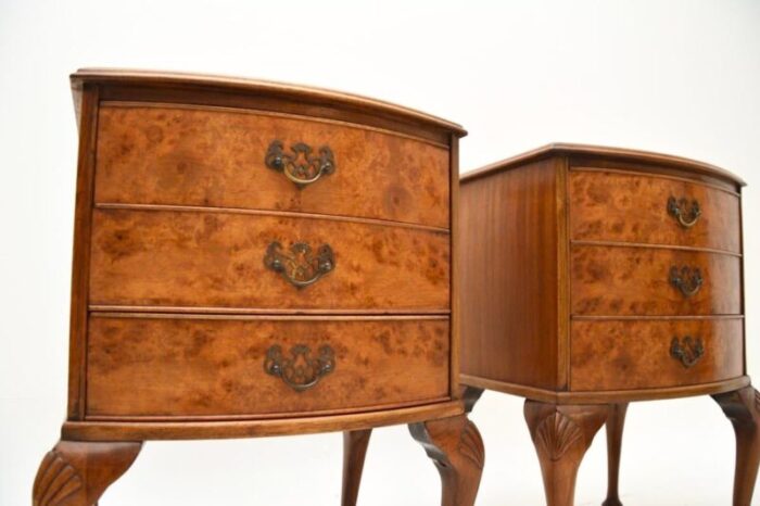 antique style burr walnut bedside chests 1930 set of 2 6577