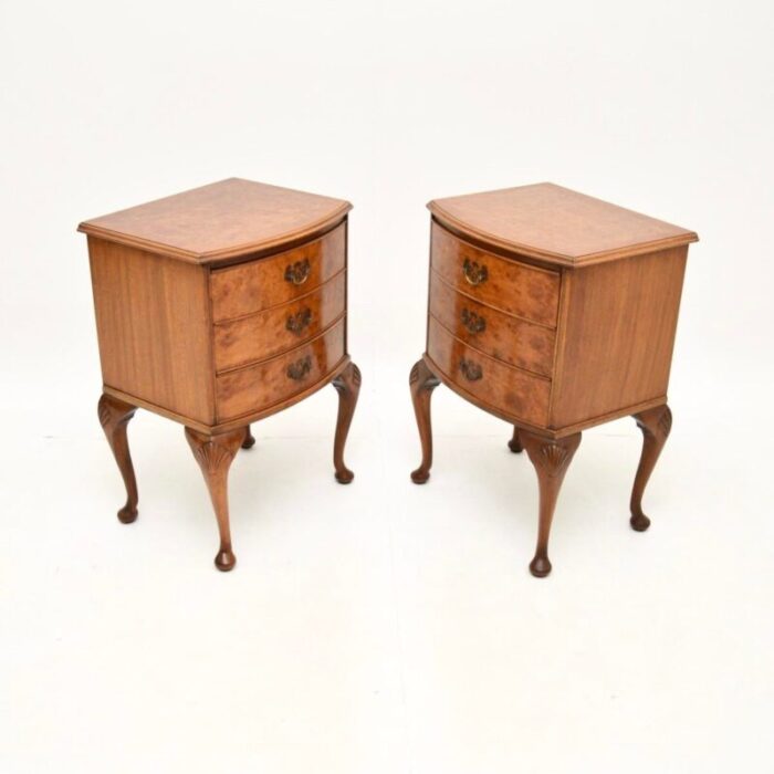 antique style burr walnut bedside chests 1930 set of 2 8142