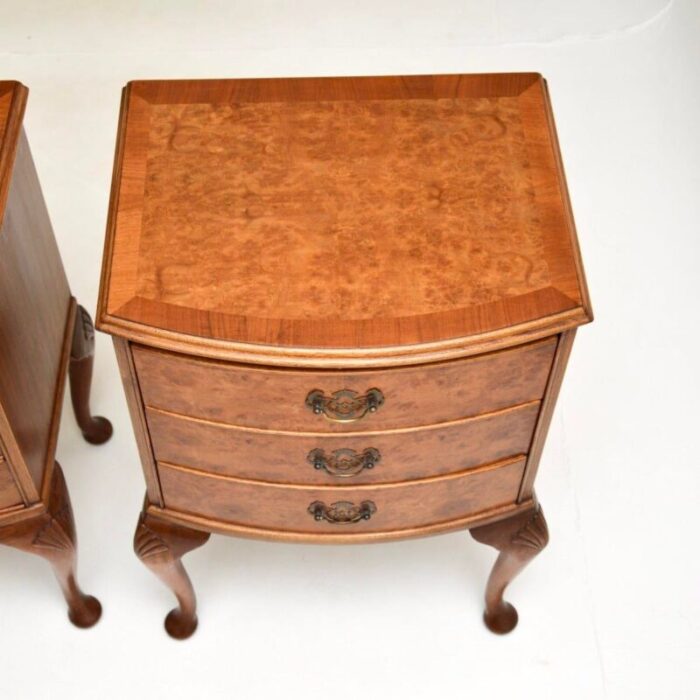 antique style burr walnut bedside chests 1930 set of 2 9433