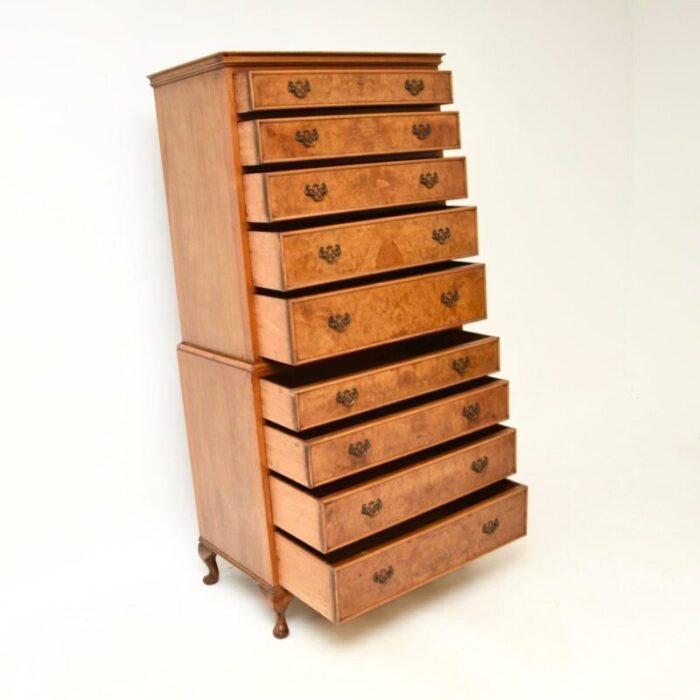 antique style burr walnut chest on chest of drawers 1930 0946