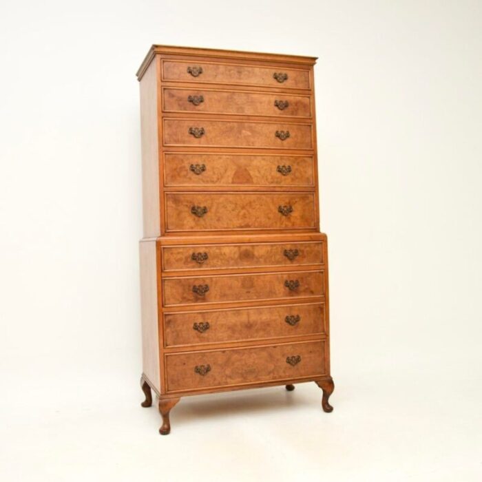 antique style burr walnut chest on chest of drawers 1930 4058