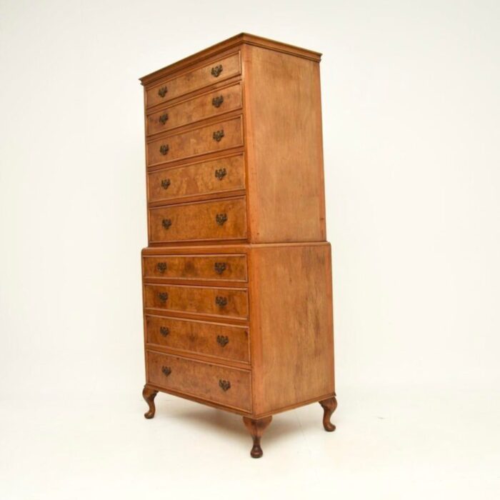 antique style burr walnut chest on chest of drawers 1930 6340