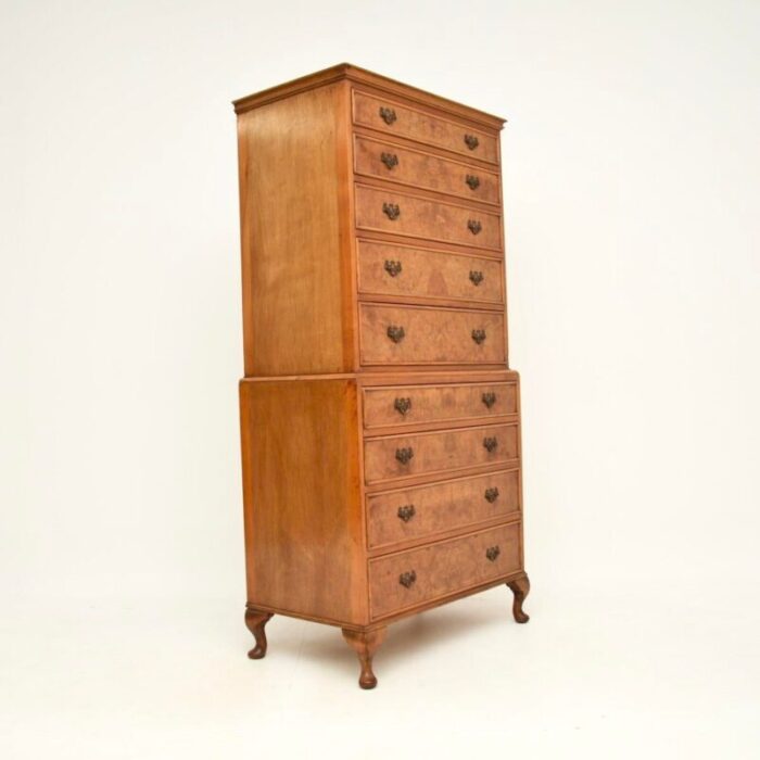 antique style burr walnut chest on chest of drawers 1930 7073