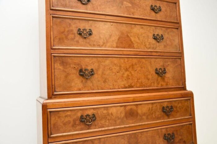 antique style burr walnut chest on chest of drawers 1930 7143