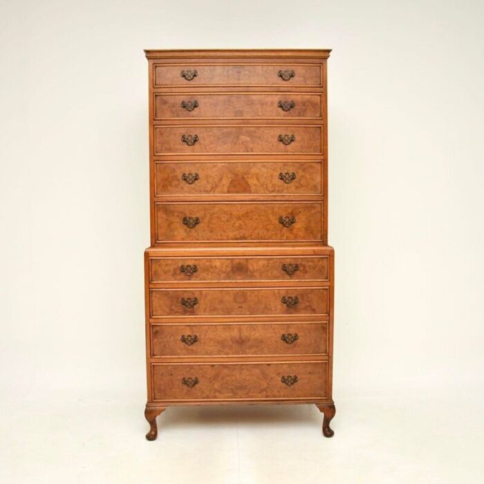 antique style burr walnut chest on chest of drawers 1930 7399