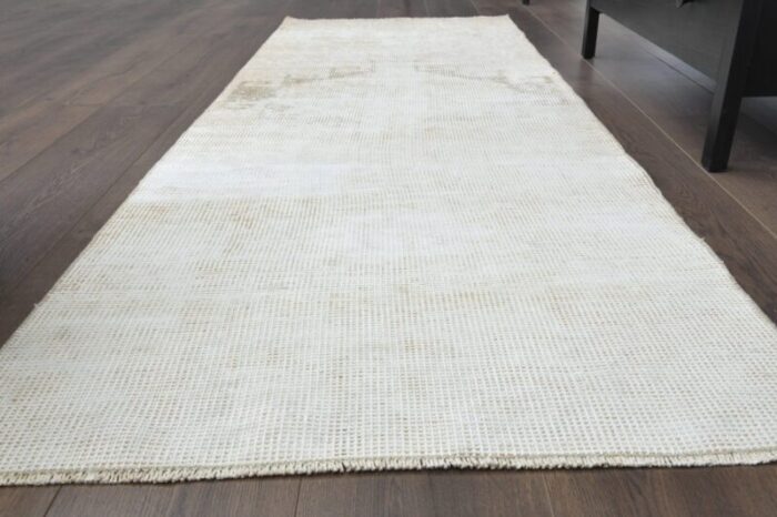 antique turkish pink wool oushak runner anatolia 1960s 3