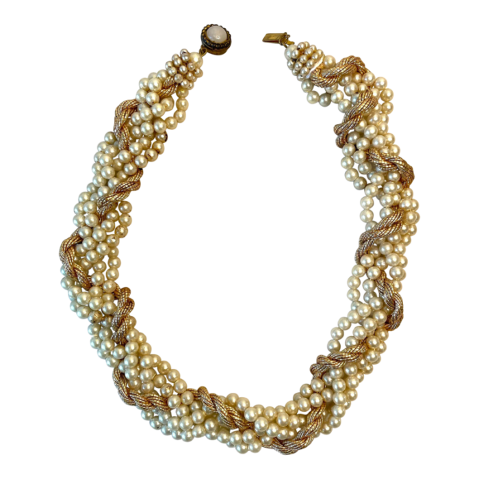 art deco faux pearl and gold tone chain necklace 1909