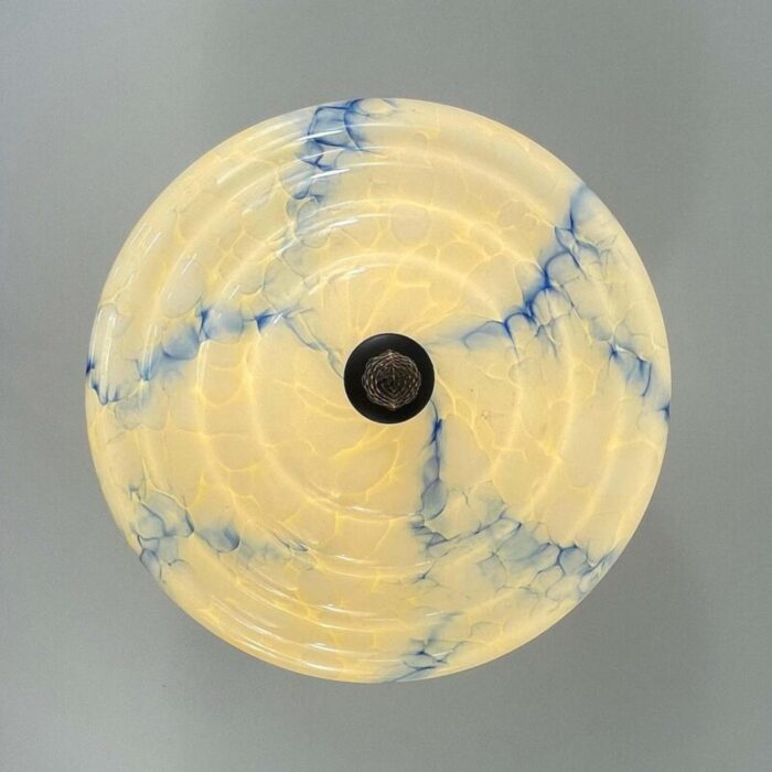 art deco flush mount in blue marbled opaline glass germany 1202