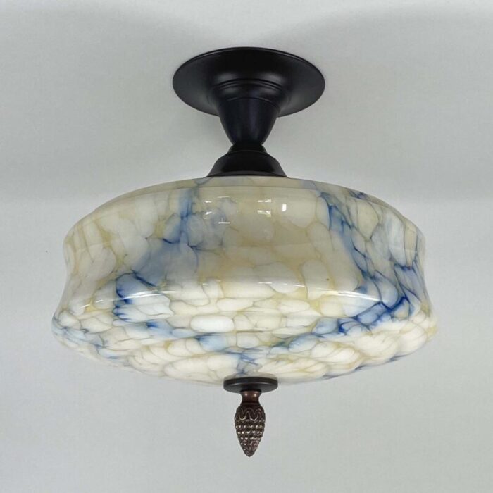 art deco flush mount in blue marbled opaline glass germany 1479