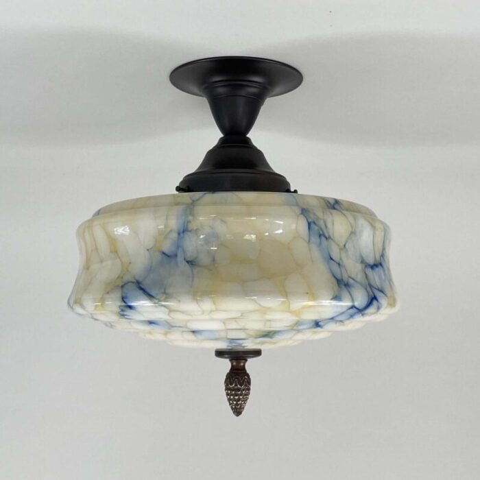 art deco flush mount in blue marbled opaline glass germany 2438