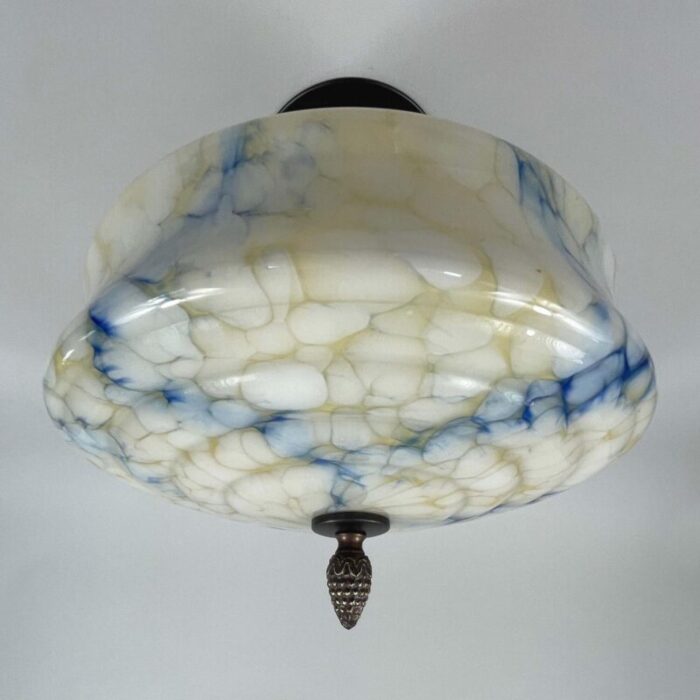 art deco flush mount in blue marbled opaline glass germany 2480