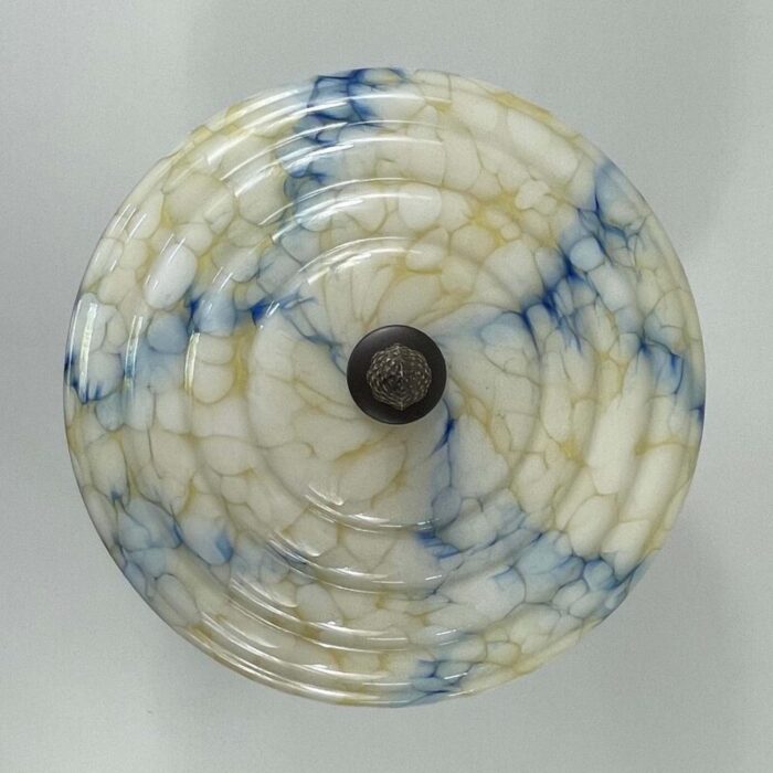 art deco flush mount in blue marbled opaline glass germany 7208