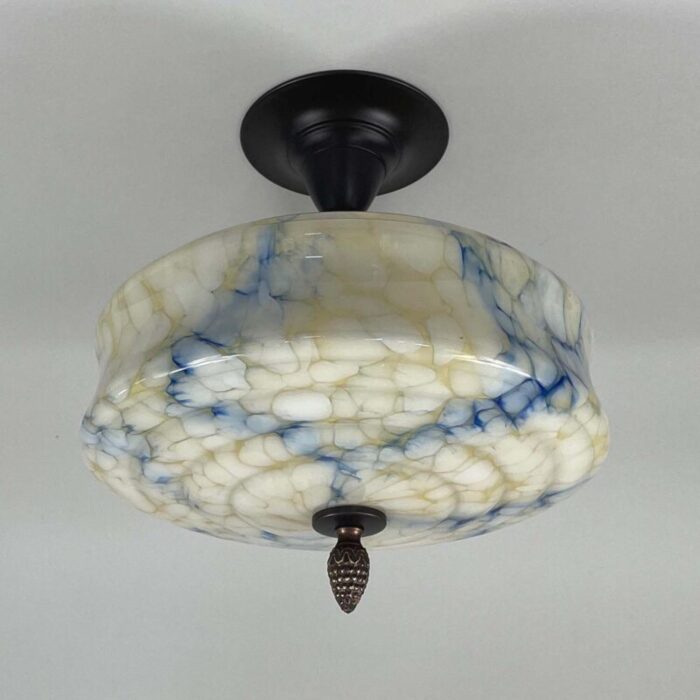 art deco flush mount in blue marbled opaline glass germany 8731