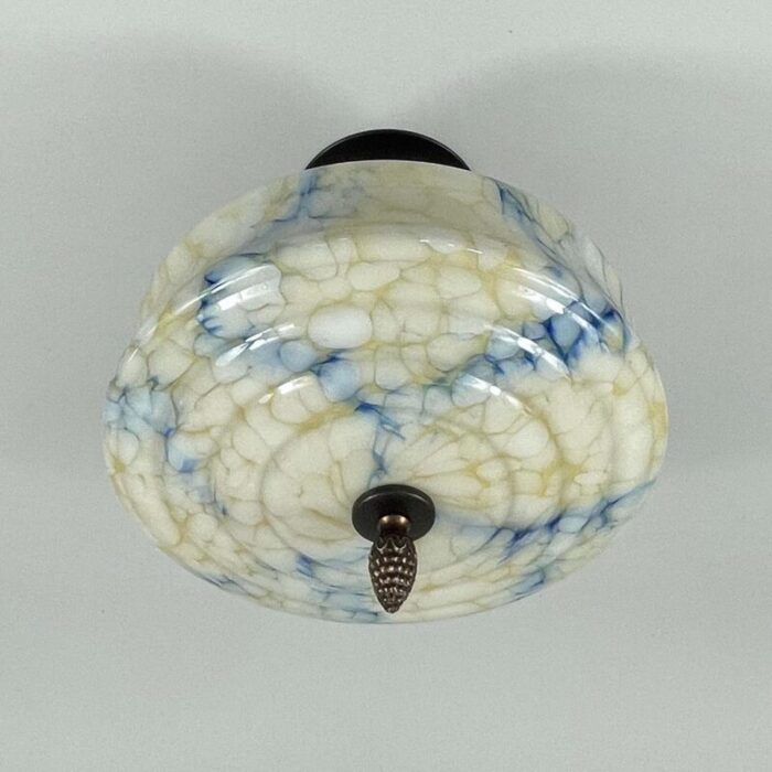 art deco flush mount in blue marbled opaline glass germany 9080