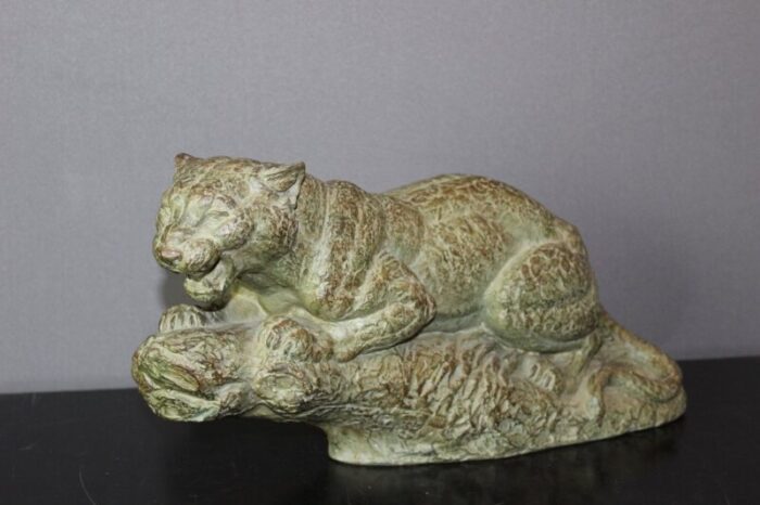 art deco tiger in terracotta by henri bargas 1930s 1