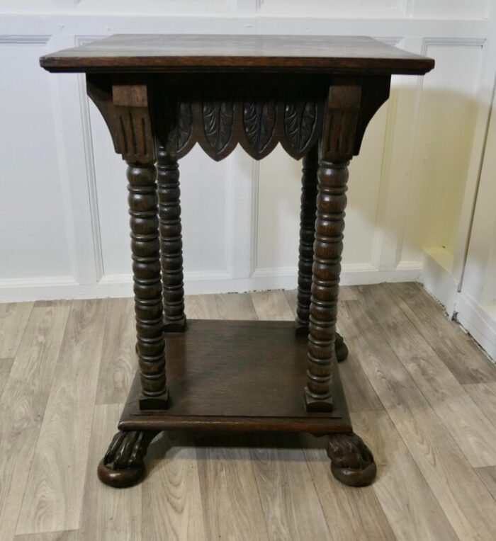 arts and crafts gothic oak side table 1890s 4714