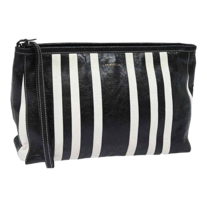 balenciaga clutch bag leather black white auth bs15028 7148