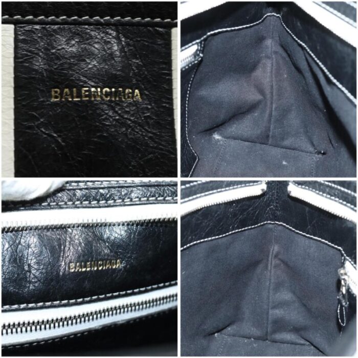 balenciaga clutch bag leather black white auth bs15028 9281