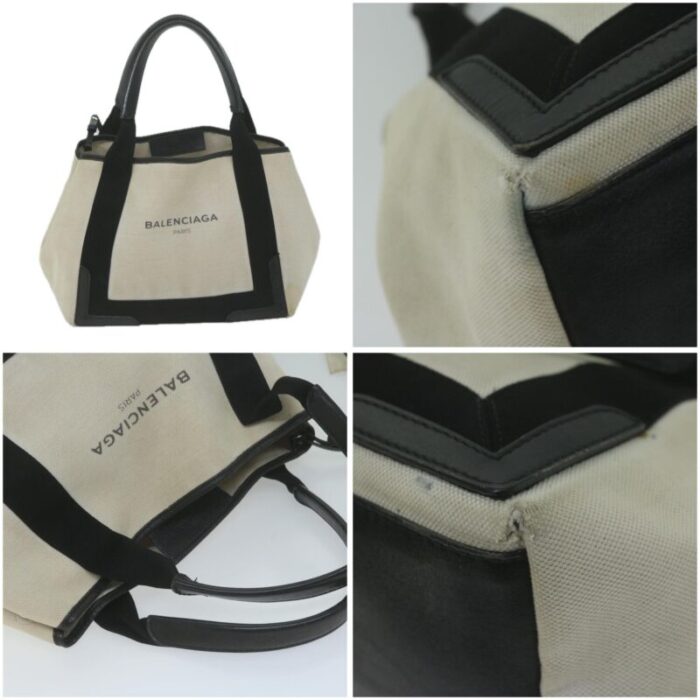 balenciaga tote bag canvas white black 339933 auth bs11907 1068