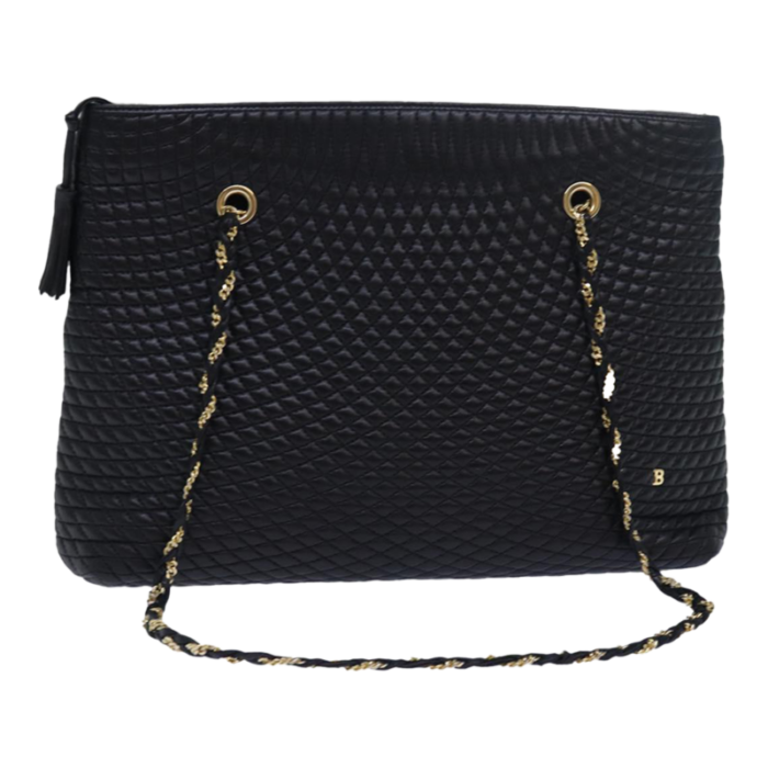 bally quilted chain shoulder bag leather black auth kk249 2312