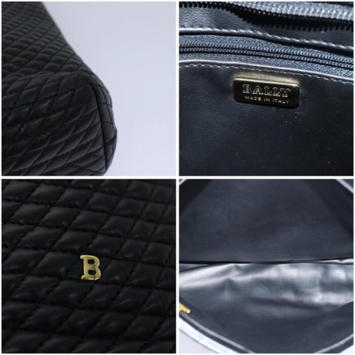 bally quilted chain shoulder bag leather black auth kk249 9226