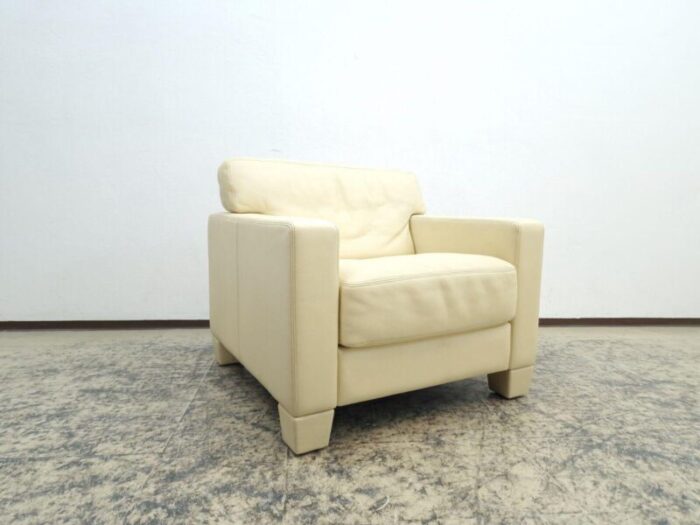 beige leather ds 17 2 seater sofa and chair from de sede set of 2 0339