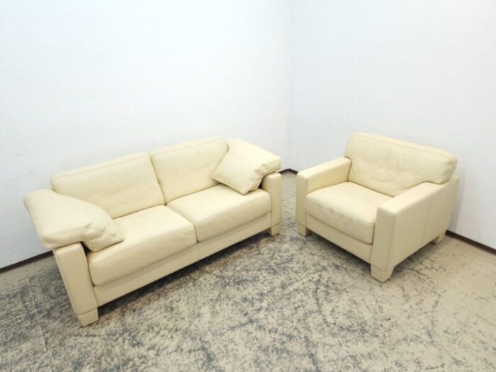 beige leather ds 17 2 seater sofa and chair from de sede set of 2 3503