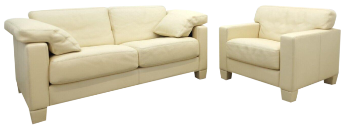 beige leather ds 17 2 seater sofa and chair from de sede set of 2 6325