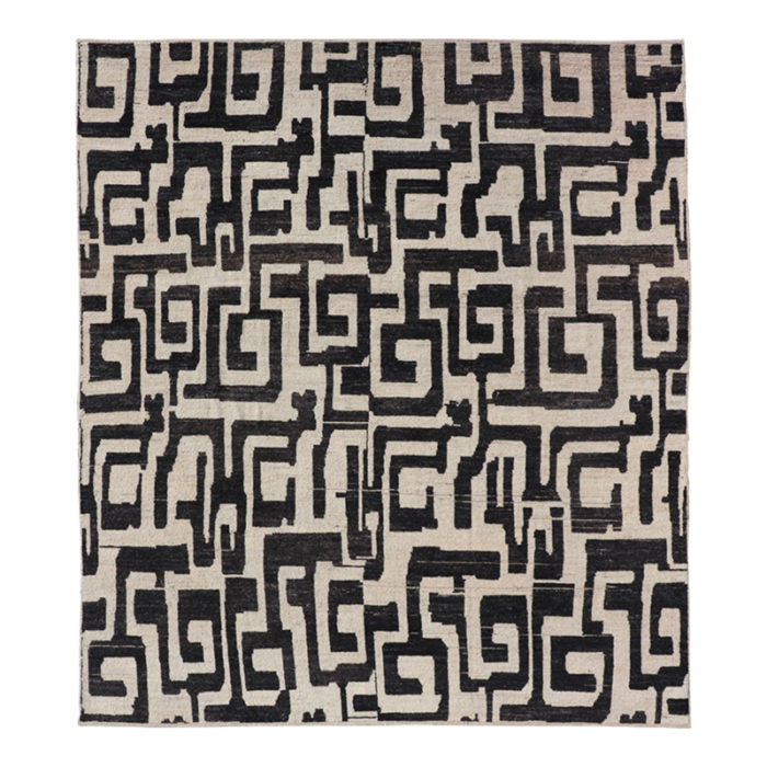 black and ivory abstract modern casual rug by keivan woven arts 83 x 97 5992