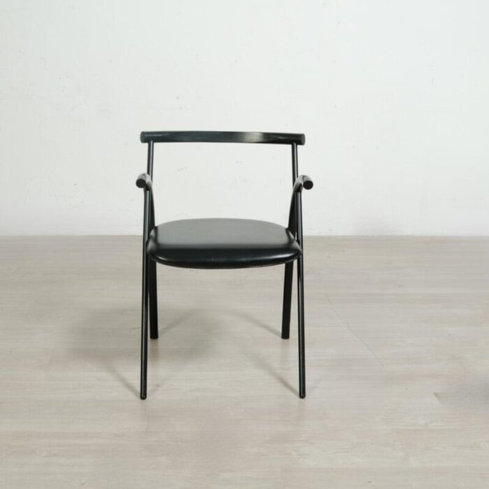 black leather chairs with chromed metal tubing 1970s set of 8 6974