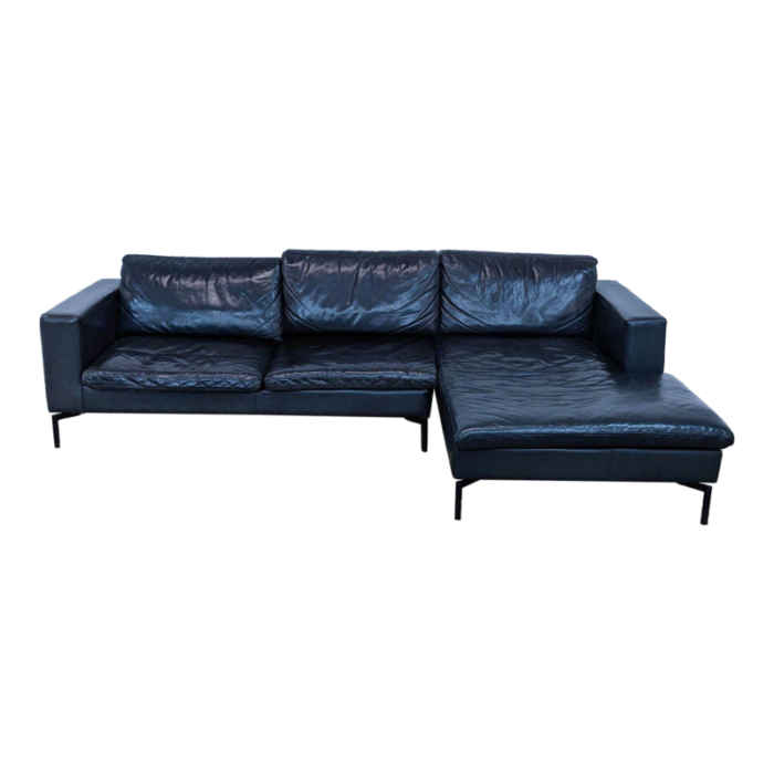 blu dot new standard leather sofa with chaise 0601