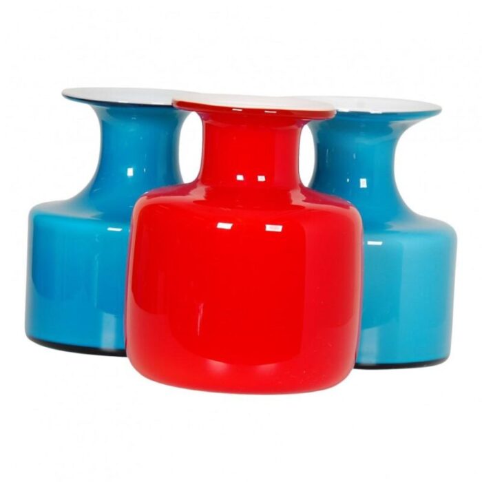 blue and red glass vases from holmegaard set of 3 1