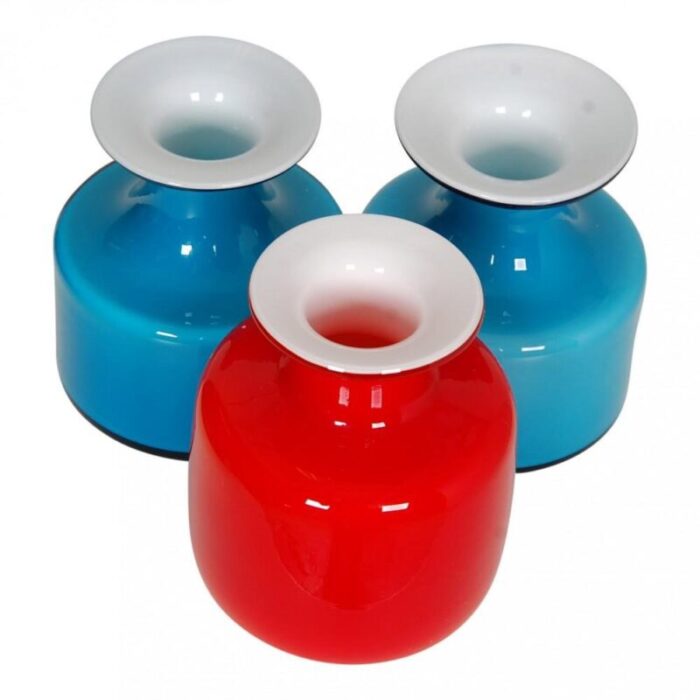 blue and red glass vases from holmegaard set of 3 2