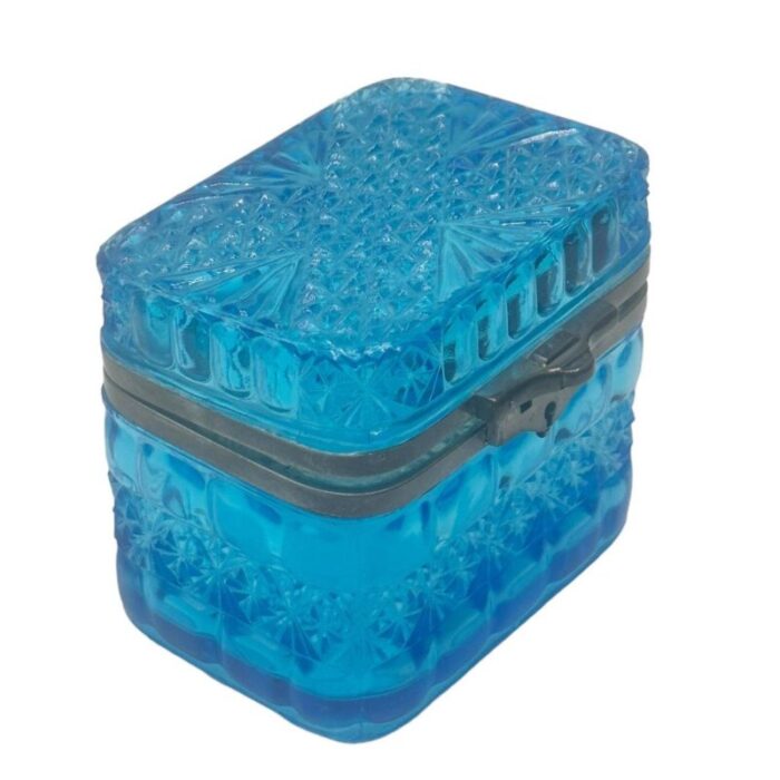 blue czechoslovakia pressed glass box 4159