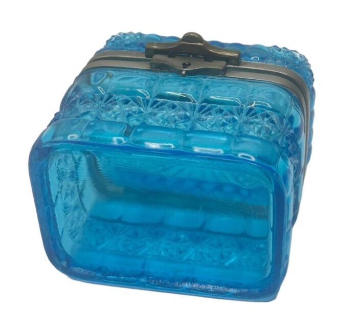 blue czechoslovakia pressed glass box 6249