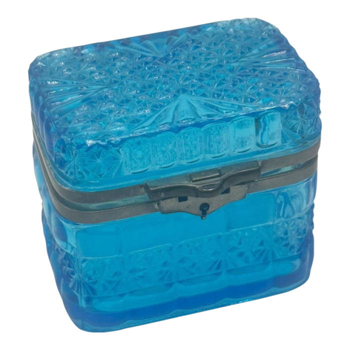 blue czechoslovakia pressed glass box 7745