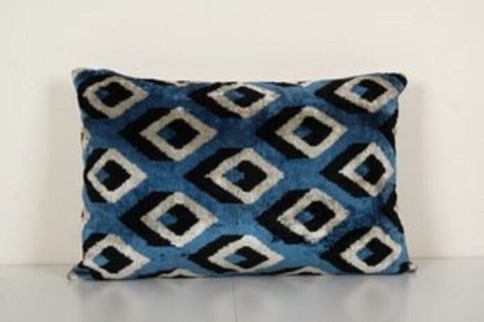 blue silk ikat velvet uzbek pillow cover 2010s 1