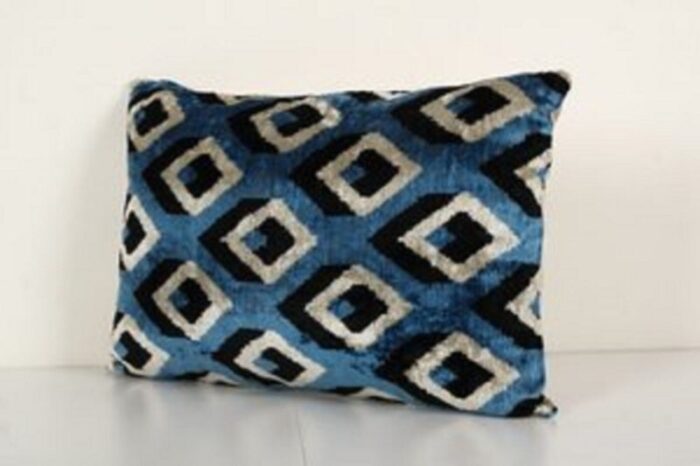 blue silk ikat velvet uzbek pillow cover 2010s 3