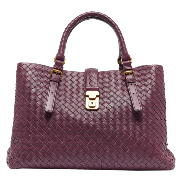 bottega veneta plum intrecciato leather medium roma tote 6277