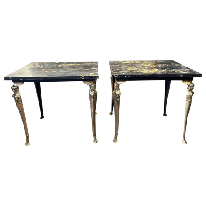 brass and portoro marble french greek revival side tables 1950s 4983